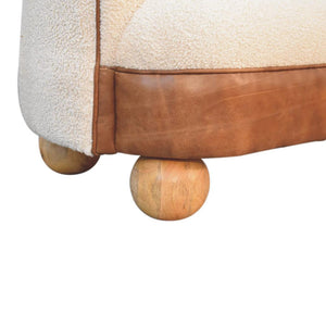 Cream Bouclé & Buffalo Leather Sofa | Compact Upholstered Seating | Mixed Texture Design
