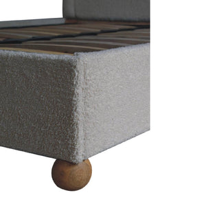 Cream Bouclé Double Bed | Upholstered Bed Frame | Serpentine Headboard | Wooden Slat Base