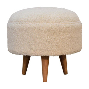 Cream Boucle Rounded Footstool | Cream Bouclé Upholstery | Sculptural Curved Design