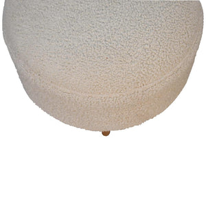 Cream Boucle Rounded Footstool | Cream Bouclé Upholstery | Sculptural Curved Design