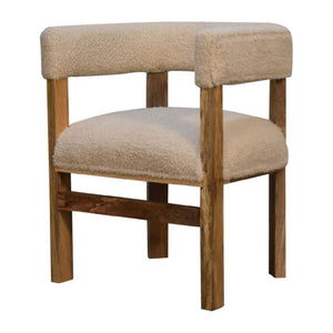 Cream Bouclé Solid Wood Chair | Solid Wood Frame | Upholstered Accent Seating