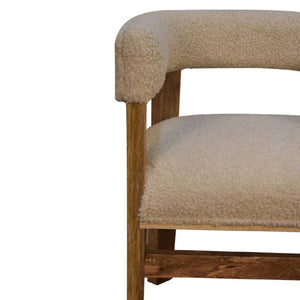 Cream Bouclé Solid Wood Chair | Solid Wood Frame | Upholstered Accent Seating