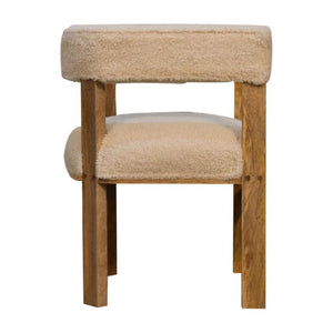 Cream Bouclé Solid Wood Chair | Solid Wood Frame | Upholstered Accent Seating