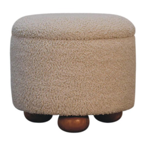 Cream Bouclé Storage Footstool | Hidden Storage Ottoman | Soft Neutral Upholstery