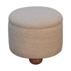 Cream Bouclé Storage Footstool | Hidden Storage Ottoman | Soft Neutral Upholstery
