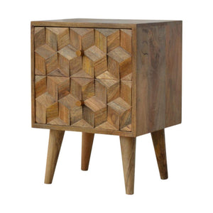 Cube Carved 2 Drawer Bedside Table | Sculptural Detail | Bedroom Storage