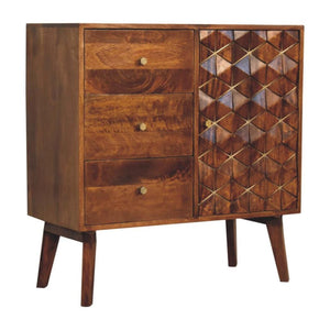 Cubed Brass Inlay Cabinet | Chestnut Finish | Geometric Storage