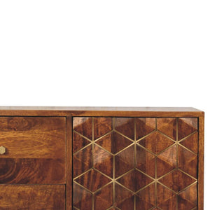 Cubed Brass Inlay Cabinet | Chestnut Finish | Geometric Storage