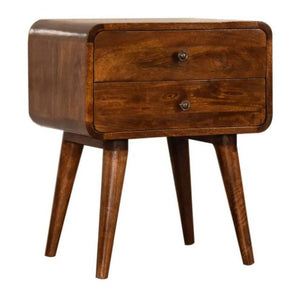 Curve Chestnut Cable Bedside Table | Solid Mango Wood | 2 Drawers