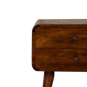 Curve Chestnut Cable Bedside Table | Solid Mango Wood | 2 Drawers