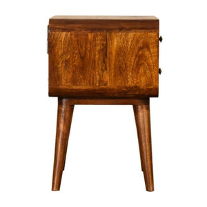 Curve Chestnut Cable Bedside Table | Solid Mango Wood | 2 Drawers
