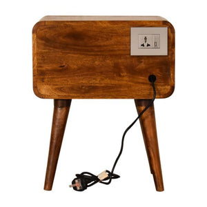 Curve Chestnut Cable Bedside Table | Solid Mango Wood | 2 Drawers