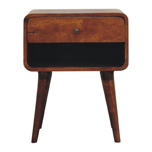 Curve Open Slot Bedside Table | Solid Mango Wood | Chestnut Finish | 1 Drawer Nightstand