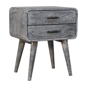 Curved Bedside Table | Solid Mango Wood | Sandblasted Ash Finish