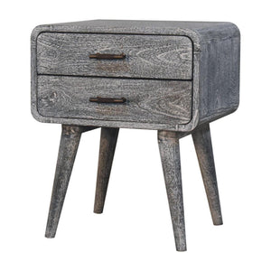 Curved Bedside Table | Solid Mango Wood | Sandblasted Ash Finish