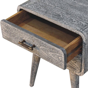 Curved Bedside Table | Solid Mango Wood | Sandblasted Ash Finish