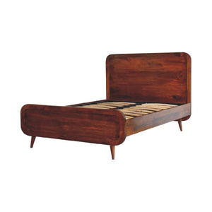 Curved Chestnut Double Bed | Solid Mango Wood | Soft Curved Profile