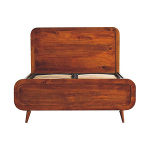 Curved Chestnut Double Bed | Solid Mango Wood | Soft Curved Profile