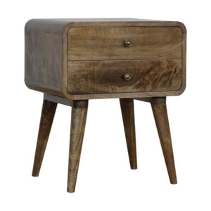 Curved Classic Bedside Table | Solid Mango Wood | Grey Wash Finish | Compact Storage