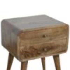 Curved Classic Bedside Table | Solid Mango Wood | Grey Wash Finish | Compact Storage