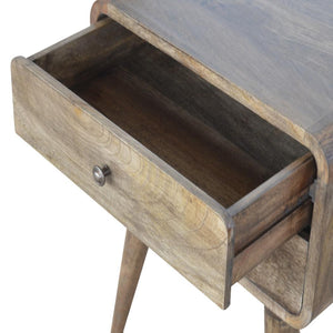Curved Classic Bedside Table | Solid Mango Wood | Grey Wash Finish | Compact Storage
