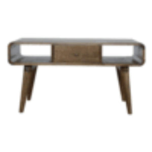 Curved Coffee Table | Solid Mango Wood | Grey Wash Finish | Rounded Living Room Table