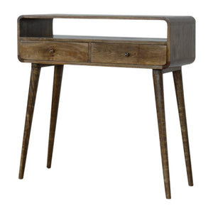Curved Console Table | Solid Mango Wood | Grey Wash Finish | Hallway Display Table