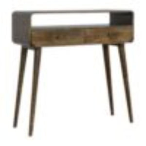 Curved Console Table | Solid Mango Wood | Grey Wash Finish | Hallway Display Table