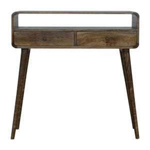 Curved Console Table | Solid Mango Wood | Grey Wash Finish | Hallway Display Table