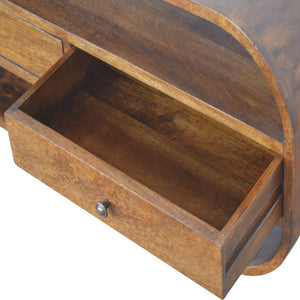 Curved Edge Media Unit | Solid Mango Wood | Chestnut Finish | 2 Drawer TV Cabinet