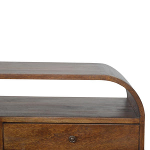 Curved Edge Media Unit | Solid Mango Wood | Chestnut Finish | 2 Drawer TV Cabinet