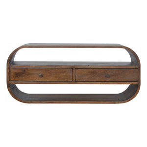 Curved Edge Media Unit | Solid Mango Wood | Chestnut Finish | 2 Drawer TV Cabinet
