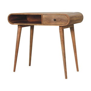 Curved Flow Writing Desk | Solid Mango Wood | Chestnut Finish | 1 Drawer Home Office Desk