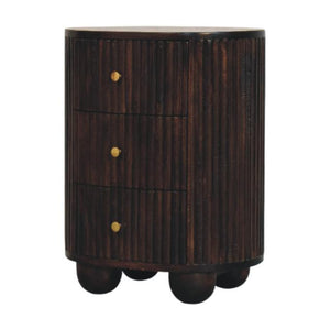 Curved Fluted Drum Chest | 3 Drawer Storage | Round Timber Accent Cabinet