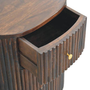 Curved Fluted Drum Chest | 3 Drawer Storage | Round Timber Accent Cabinet