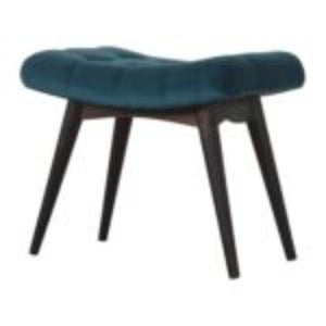 Curved Hallway Bench | Teal Cotton Velvet | Solid Mango Wood Frame | Upholstered Seating