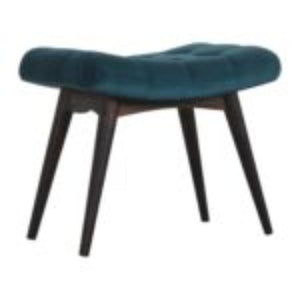 Curved Hallway Bench | Teal Cotton Velvet | Solid Mango Wood Frame | Upholstered Seating