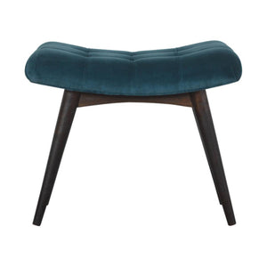 Curved Hallway Bench | Teal Cotton Velvet | Solid Mango Wood Frame | Upholstered Seating