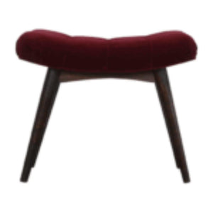 Curved Hallway Bench | Wine Red Cotton Velvet | Solid Mango Wood Frame | Upholstered Seating