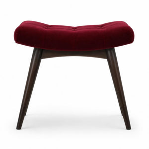 Curved Hallway Bench | Wine Red Cotton Velvet | Solid Mango Wood Frame | Upholstered Seating