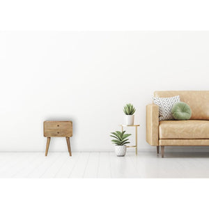 Curved Mango Wood Bedside Table | Oak-Inspired Finish | 2 Drawers