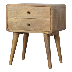 Curved Mango Wood Bedside Table | Oak-Inspired Finish | 2 Drawers