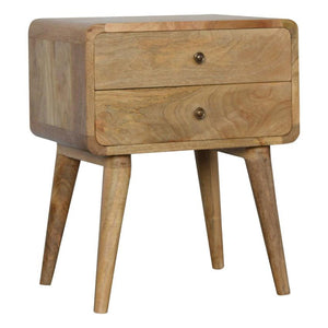 Curved Mango Wood Bedside Table | Oak-Inspired Finish | 2 Drawers