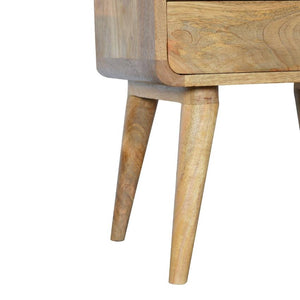 Curved Mango Wood Bedside Table | Oak-Inspired Finish | 2 Drawers