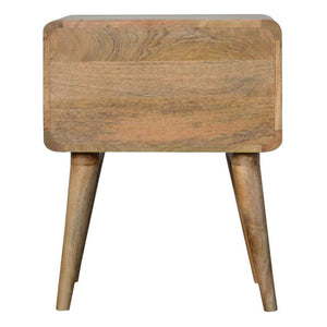 Curved Mango Wood Bedside Table | Oak-Inspired Finish | 2 Drawers
