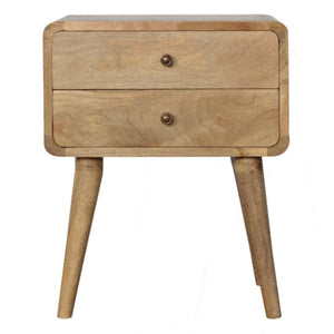 Curved Mango Wood Bedside Table | Oak-Inspired Finish | 2 Drawers