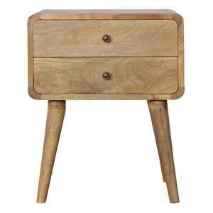 Curved Mango Wood Bedside Table | Oak-Inspired Finish | 2 Drawers