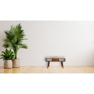 Curved Mango Wood Coffee Table | 2 Drawers | Chestnut Finish
