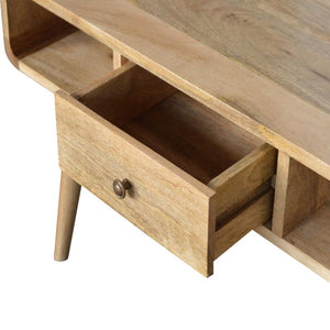 Curved Oak Finish Coffee Table | 2 Drawers | Solid Mango Wood