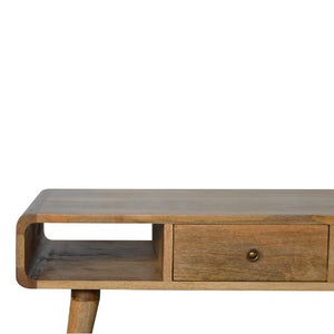 Curved Oak Finish Coffee Table | 2 Drawers | Solid Mango Wood